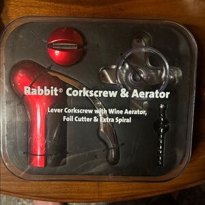 Rabbit Corkscrew & Aerator Set - Red and Black, New